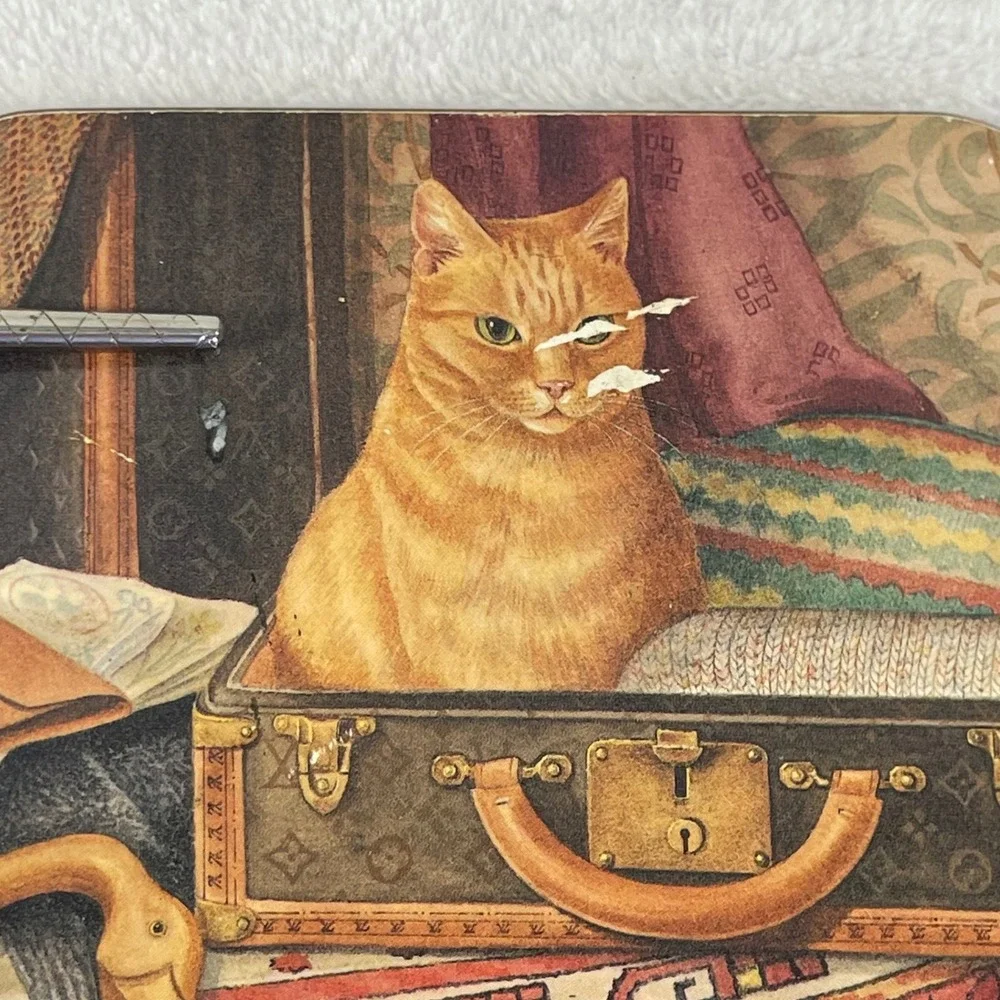 Vintage Cat Art Coasters Set of 6 Cork Backed Square Tuxedo Ginger White Cats